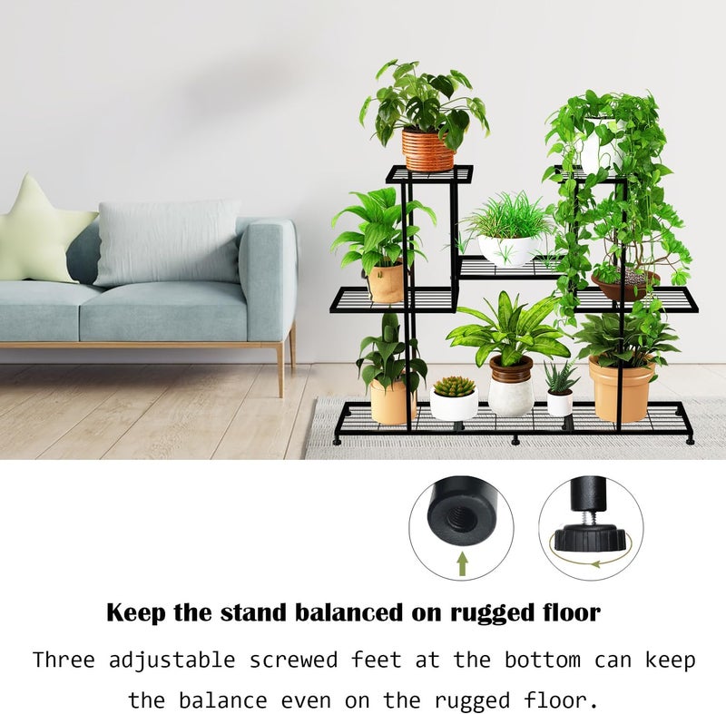 Twhep Metal Plant Stand, 5 Tiers Multifunctional Plant Stands for Indoor Plants, Decorative Black Steel Plant Shelf for Indoor Patio Garden Balcony and Yard (4 tiers 12 pots) - Image 5